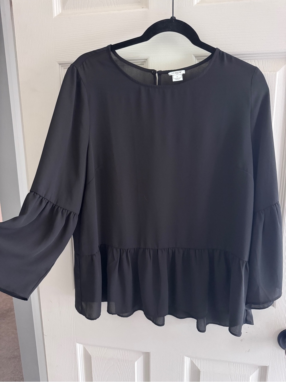 J. Crew Black Ruffle-Hem Peplum Blouse